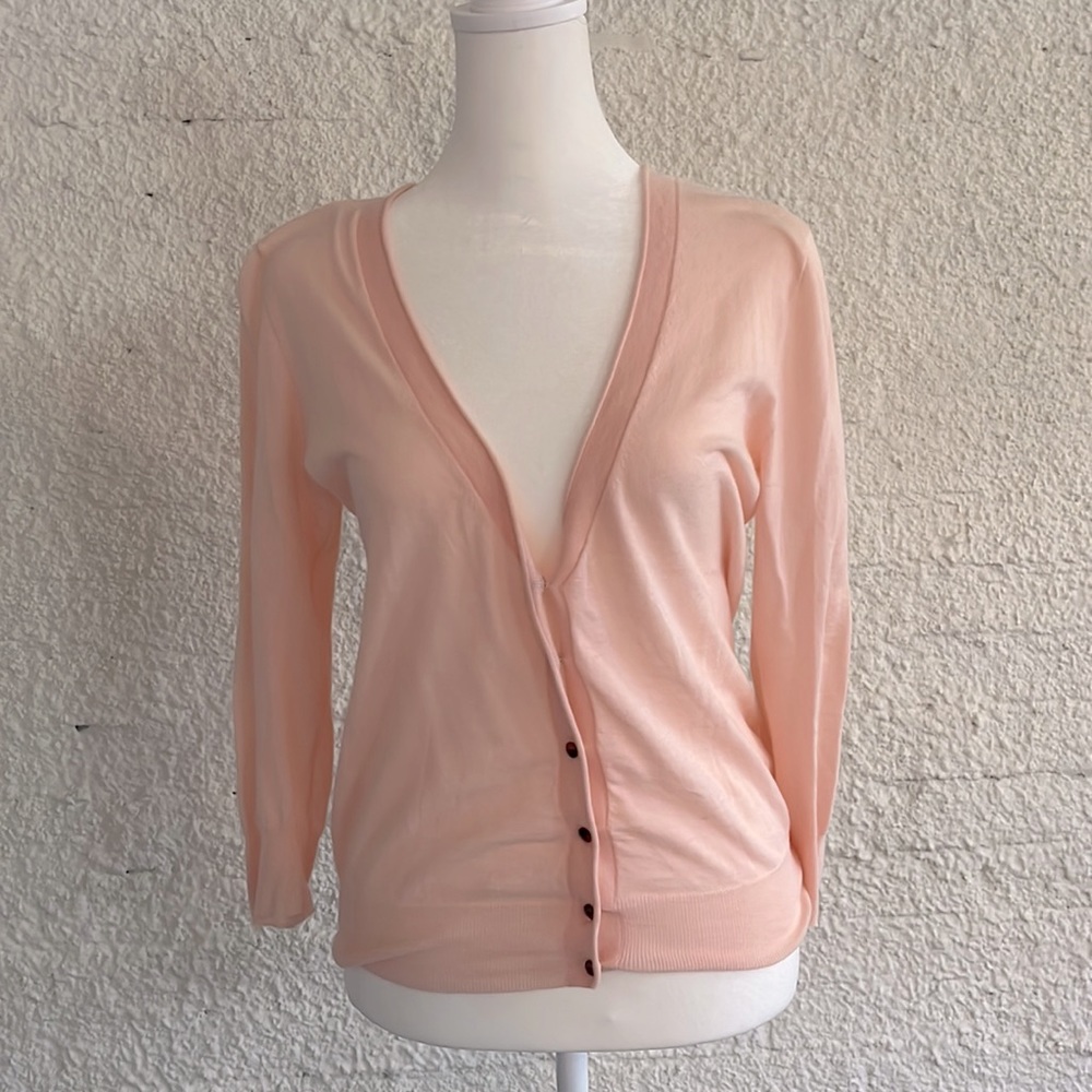 J. CREW 3/4 Sleeve Pink Peach Lightweight Cotton Cardigan. Size Small